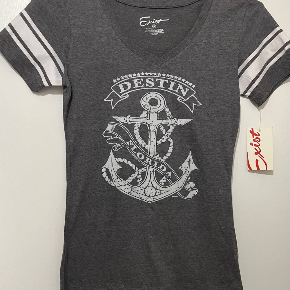 NWT Exist Heather Charcoal Tee - Destin, Florida Graphics - M